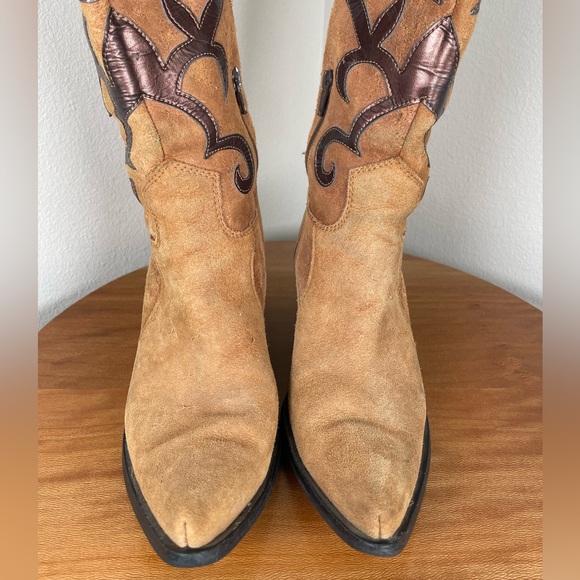 Vtg Nine West Brown Hippie Boho Western Cowboy Pull On Leather Boots Size 38 - Picture 6 of 14